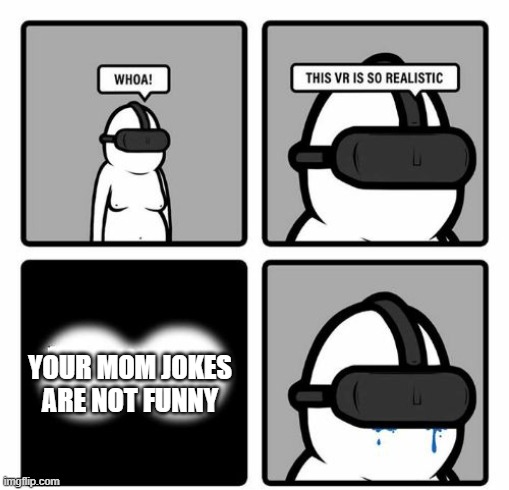 Whoa! This VR is so realistic! | YOUR MOM JOKES ARE NOT FUNNY | image tagged in whoa this vr is so realistic | made w/ Imgflip meme maker