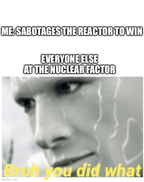 You did what? | ME: SABOTAGES THE REACTOR TO WIN; EVERYONE ELSE AT THE NUCLEAR FACTOR | image tagged in concerned robot | made w/ Imgflip meme maker
