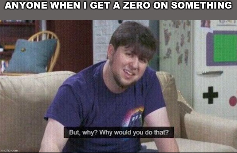 But why why would you do that? | ANYONE WHEN I GET A ZERO ON SOMETHING | image tagged in but why why would you do that,memes,funny | made w/ Imgflip meme maker