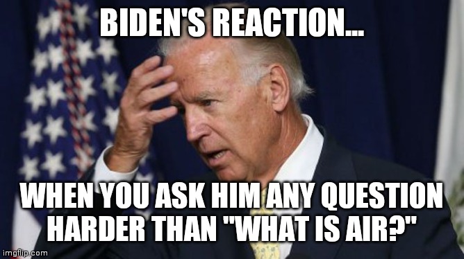 Getting nervous yet democrats? | BIDEN'S REACTION... WHEN YOU ASK HIM ANY QUESTION HARDER THAN "WHAT IS AIR?" | image tagged in joe biden worries | made w/ Imgflip meme maker