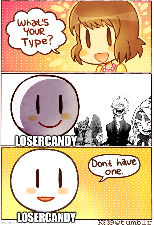 My type | LOSERCANDY; LOSERCANDY | image tagged in my hero academia,mha,i dont have one,anime | made w/ Imgflip meme maker