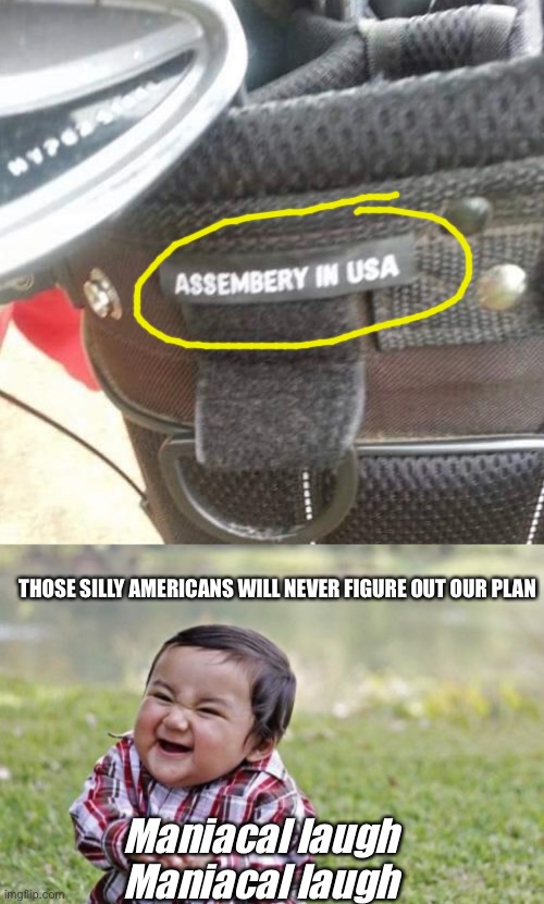 We fooled em this time | THOSE SILLY AMERICANS WILL NEVER FIGURE OUT OUR PLAN; Maniacal laugh 
Maniacal laugh | image tagged in memes,evil toddler | made w/ Imgflip meme maker