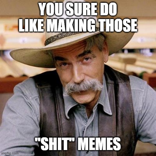 SARCASM COWBOY | YOU SURE DO LIKE MAKING THOSE "SHIT" MEMES | image tagged in sarcasm cowboy | made w/ Imgflip meme maker