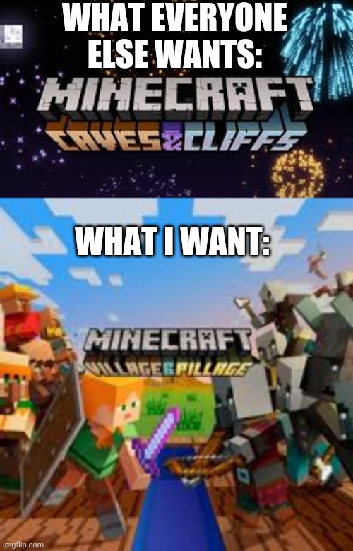 Cries In Xbox 360 Aquatic Update | WHAT EVERYONE ELSE WANTS:; WHAT I WANT: | image tagged in minecraft | made w/ Imgflip meme maker