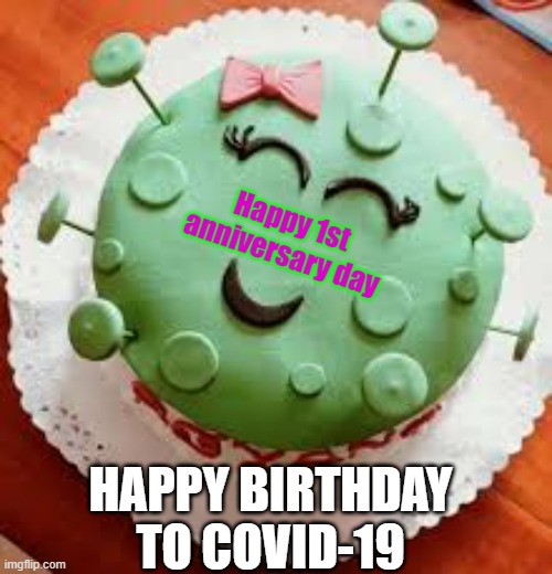 1st anniversary day | Happy 1st anniversary day; HAPPY BIRTHDAY TO COVID-19 | image tagged in funny | made w/ Imgflip meme maker