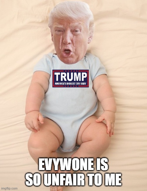 Crying Trump Baby | EVYWONE IS SO UNFAIR TO ME | image tagged in crying trump baby | made w/ Imgflip meme maker