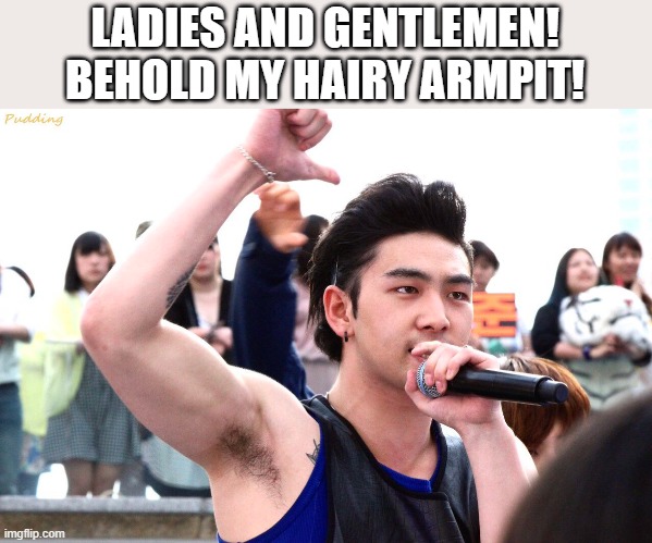 Behold My Hairy Armpit | LADIES AND GENTLEMEN! BEHOLD MY HAIRY ARMPIT! | image tagged in armpit,hairy,hair,funny,wtf,asian | made w/ Imgflip meme maker