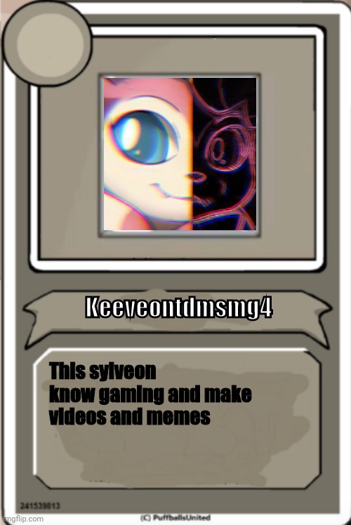 Character Bio | Keeveontdmsmg4; This sylveon know gaming and make videos and memes | image tagged in character bio | made w/ Imgflip meme maker