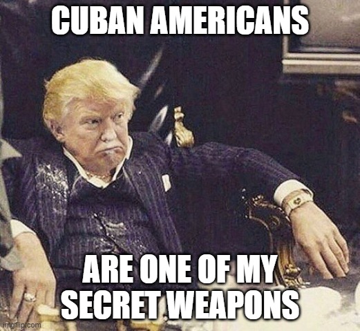 Trump thinks Cuban Americans are one of his secret weapons | CUBAN AMERICANS; ARE ONE OF MY SECRET WEAPONS | image tagged in scarface trump | made w/ Imgflip meme maker