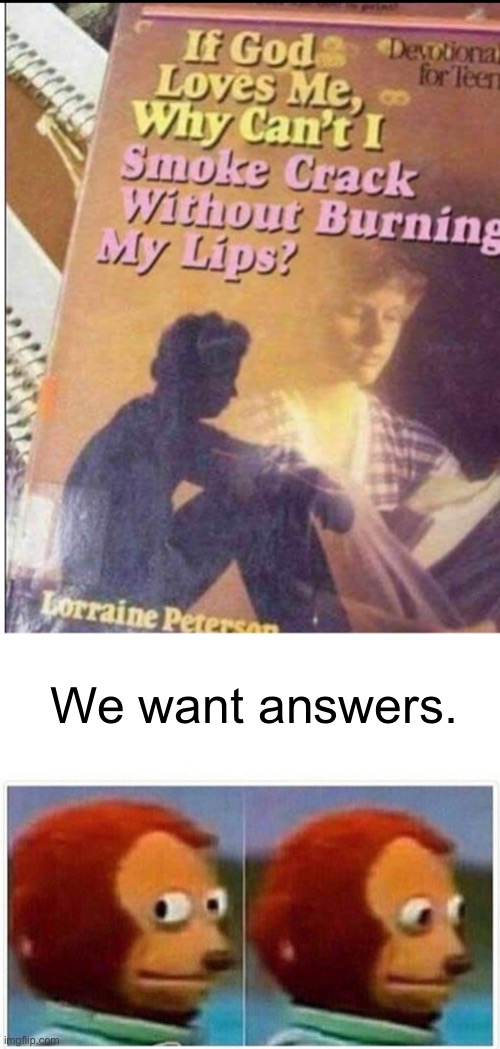 We want answers. | image tagged in memes,monkey puppet | made w/ Imgflip meme maker