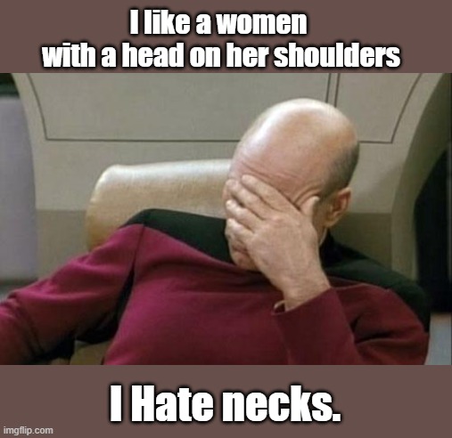 I like a women | I like a women 
with a head on her shoulders; I Hate necks. | image tagged in memes,captain picard facepalm | made w/ Imgflip meme maker