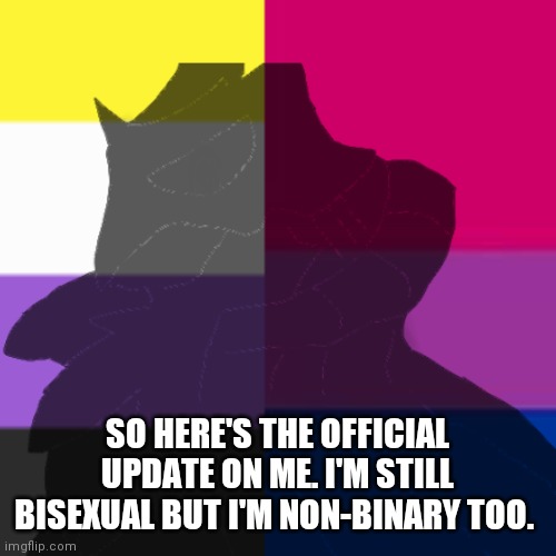 That's actually me fully coming out. | SO HERE'S THE OFFICIAL UPDATE ON ME. I'M STILL BISEXUAL BUT I'M NON-BINARY TOO. | made w/ Imgflip meme maker