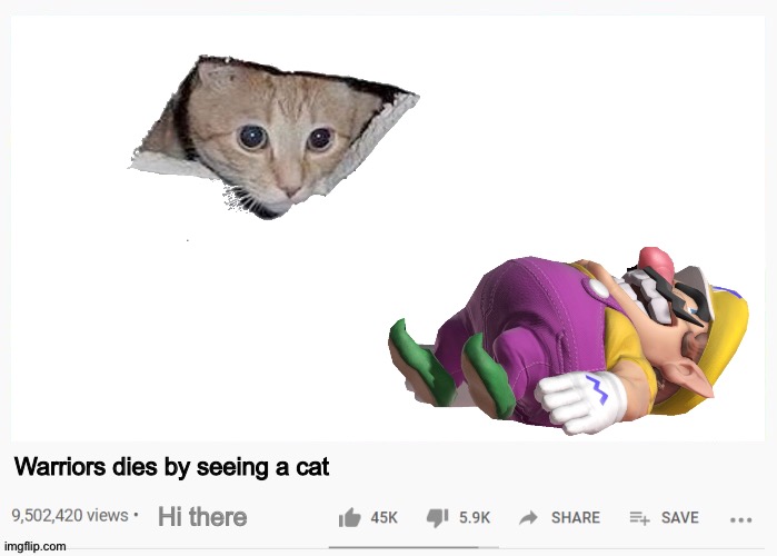 youtube video template |  Warriors dies by seeing a cat; Hi there | image tagged in youtube video template | made w/ Imgflip meme maker
