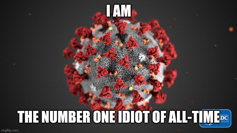 #COVIDsucks | I AM; THE NUMBER ONE IDIOT OF ALL-TIME | image tagged in covid 19,coronavirus,covid-19,boooooooooooooooooooooooo,you suck,go die in a fire | made w/ Imgflip meme maker
