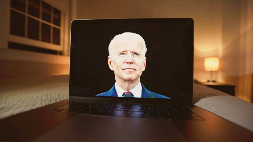 High Quality Joe Biden head Laptop Blank Meme Template