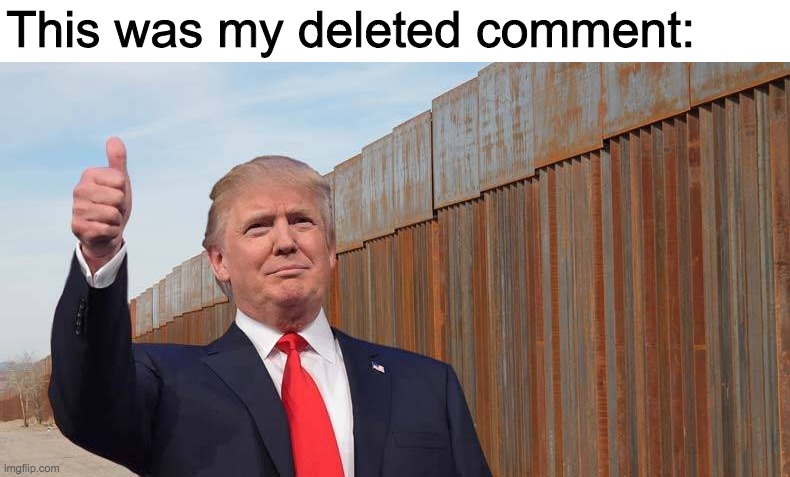 Trump wall | This was my deleted comment: | image tagged in trump wall | made w/ Imgflip meme maker