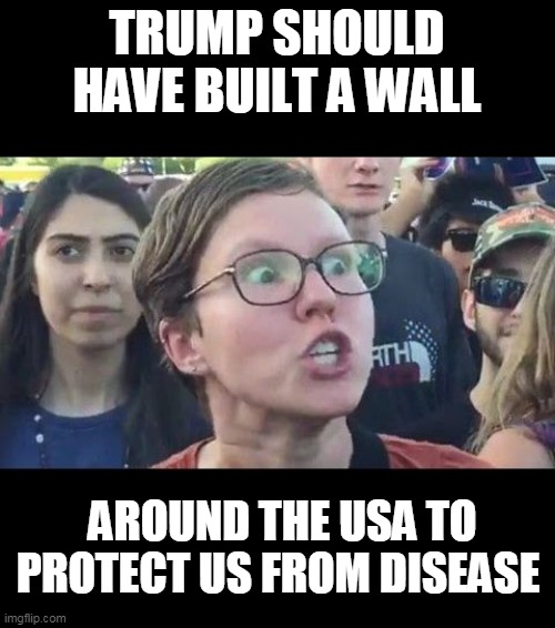 I heard an angry Temple college student saying this yesterday. | TRUMP SHOULD HAVE BUILT A WALL; AROUND THE USA TO PROTECT US FROM DISEASE | image tagged in angry liberal,liberal hypocrisy,wall,disease | made w/ Imgflip meme maker