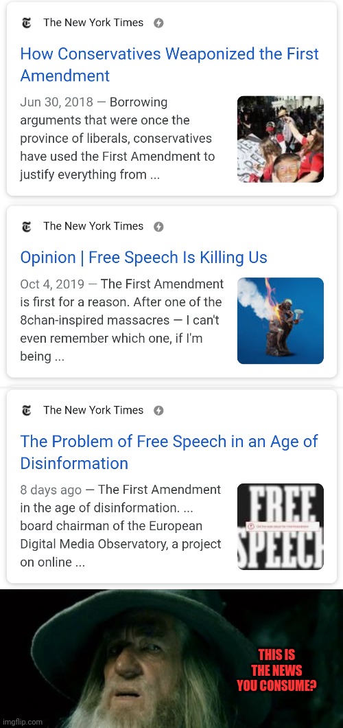 The problem with the media | THIS IS THE NEWS YOU CONSUME? | image tagged in memes,confused gandalf,new york times,brainwashing,leftists | made w/ Imgflip meme maker