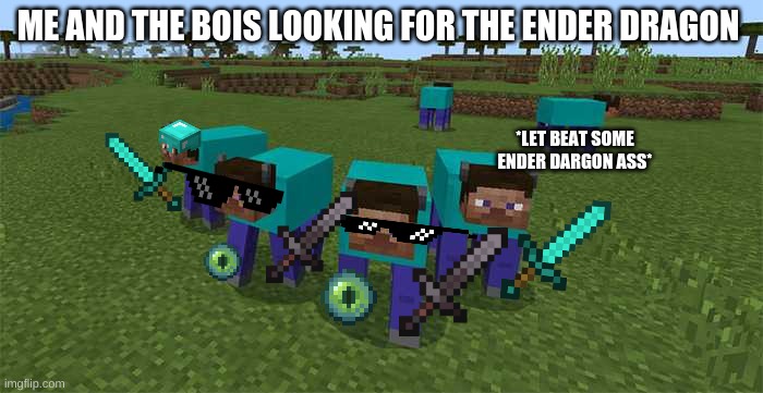 me and the boys | ME AND THE BOIS LOOKING FOR THE ENDER DRAGON; *LET BEAT SOME ENDER DARGON ASS* | image tagged in me and the boys | made w/ Imgflip meme maker