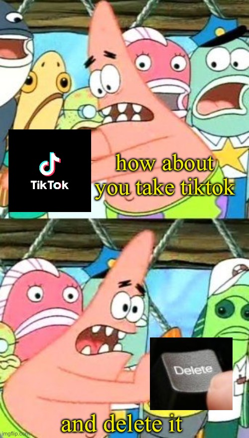 EVERYBODY DO THIS NOW | how about you take tiktok; and delete it | image tagged in memes,put it somewhere else patrick,tiktok,garbage,delete | made w/ Imgflip meme maker