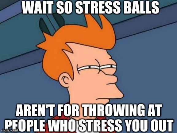 Stress ball | WAIT SO STRESS BALLS; AREN'T FOR THROWING AT PEOPLE WHO STRESS YOU OUT | image tagged in memes,futurama fry | made w/ Imgflip meme maker