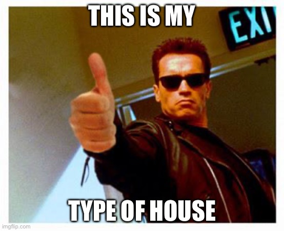 THIS IS MY TYPE OF HOUSE | image tagged in terminator thumbs up | made w/ Imgflip meme maker