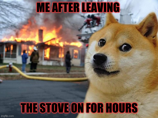 doge | ME AFTER LEAVING; THE STOVE ON FOR HOURS | image tagged in lol so funny | made w/ Imgflip meme maker