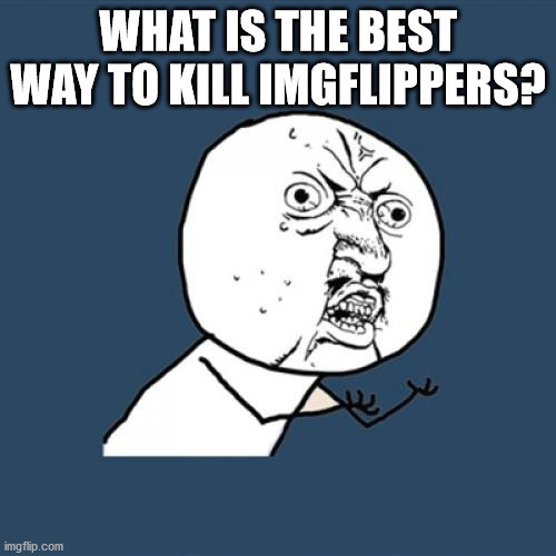 Y U No Meme | WHAT IS THE BEST WAY TO KILL IMGFLIPPERS? | image tagged in memes,y u no | made w/ Imgflip meme maker