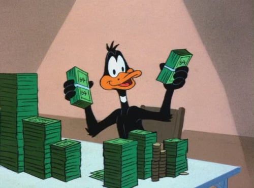 Daffy Duck with money Blank Meme Template