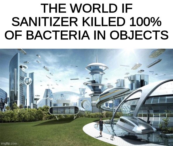 Let it be done | THE WORLD IF SANITIZER KILLED 100% OF BACTERIA IN OBJECTS | image tagged in the future world if | made w/ Imgflip meme maker