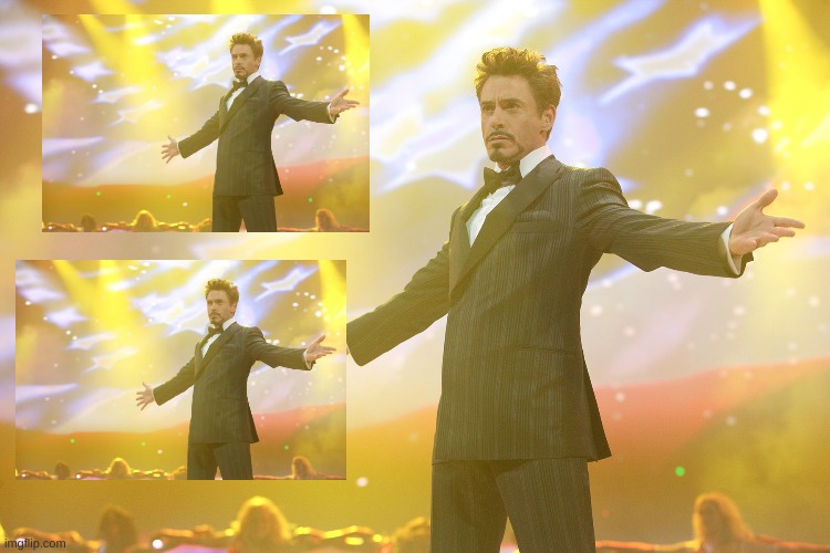Tony Stark Celebrating | image tagged in tony stark celebrating | made w/ Imgflip meme maker