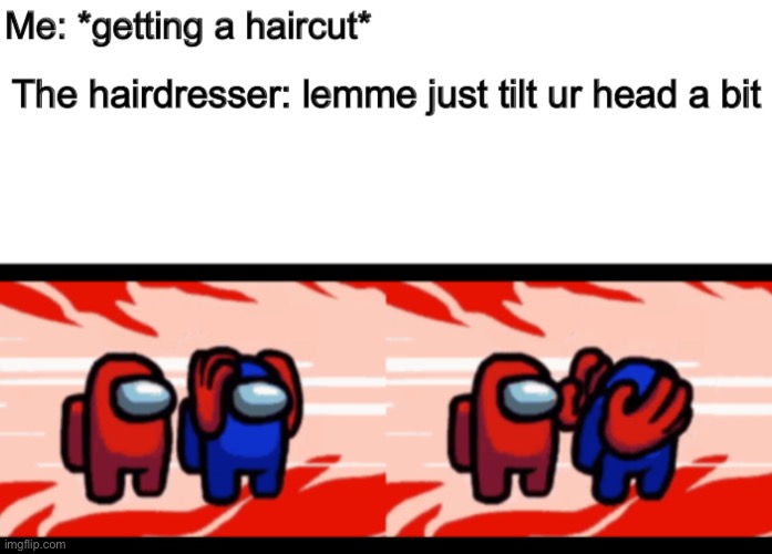 The guy giving me a haircut was the imposter... | image tagged in among us,fun,memes,lol | made w/ Imgflip meme maker