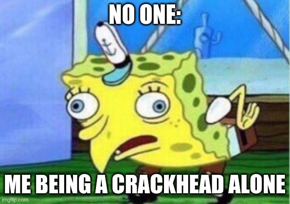 Mocking Spongebob Meme | NO ONE:; ME BEING A CRACKHEAD ALONE | image tagged in memes,mocking spongebob | made w/ Imgflip meme maker