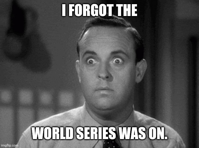 shocked face | I FORGOT THE WORLD SERIES WAS ON. | image tagged in shocked face | made w/ Imgflip meme maker