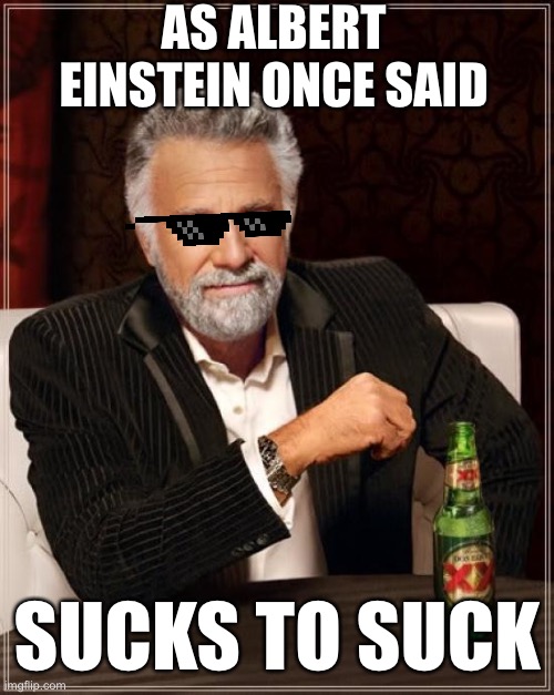 The Most Interesting Man In The World Meme | AS ALBERT EINSTEIN ONCE SAID; SUCKS TO SUCK | image tagged in memes,the most interesting man in the world | made w/ Imgflip meme maker