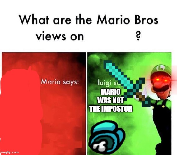 Mario Bros Views | MARIO WAS NOT THE IMPOSTOR | image tagged in mario bros views | made w/ Imgflip meme maker