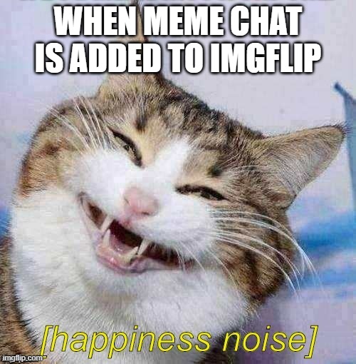 Happiness Noise Cat | WHEN MEME CHAT IS ADDED TO IMGFLIP | image tagged in happiness noise cat,meme chat,imgflip update,cats | made w/ Imgflip meme maker