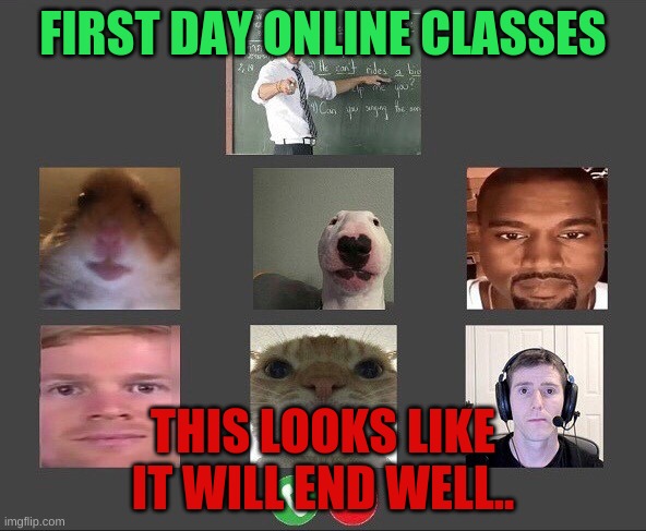 Online class | FIRST DAY ONLINE CLASSES; THIS LOOKS LIKE IT WILL END WELL.. | image tagged in online class | made w/ Imgflip meme maker