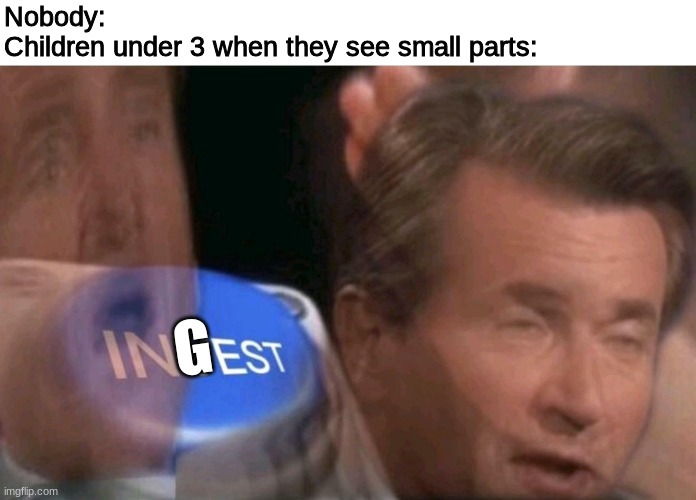 Invest | Nobody:
Children under 3 when they see small parts:; G | image tagged in invest | made w/ Imgflip meme maker