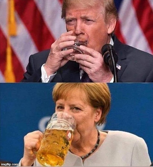 [Many lessons you could draw here] | image tagged in trump merkel trump beer,beer,germans,donald trump,donald trump is an idiot,repost | made w/ Imgflip meme maker