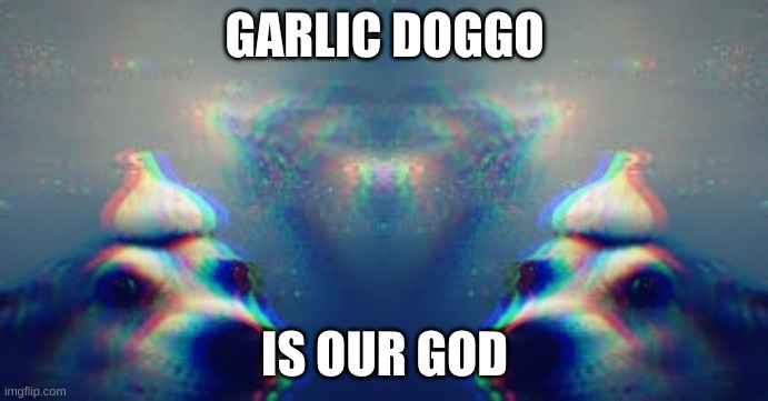 GARLIC DOGGO | GARLIC DOGGO; IS OUR GOD | image tagged in doggo,garlic,god,he is speaking the language of the gods,dogs | made w/ Imgflip meme maker