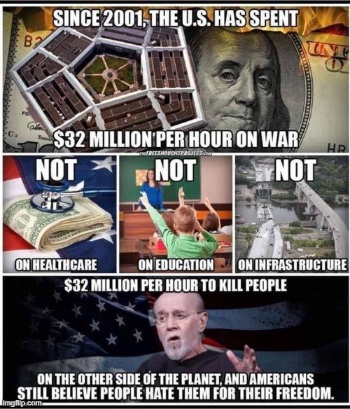 freedom isnt free libtrad, we should have spent $64 million per hour, maga | image tagged in repost,freedom,maga,military,military industrial complex,reposts | made w/ Imgflip meme maker