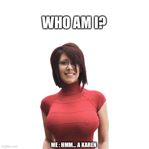 WHO AM I? ME : HMM... A KAREN | image tagged in cougar karen | made w/ Imgflip meme maker