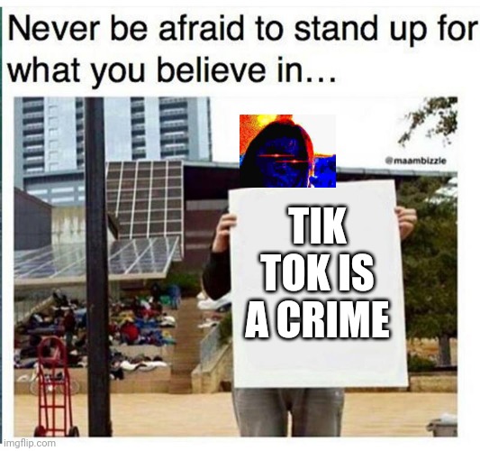 NO TIK TOK ALLOWED | TIK TOK IS A CRIME | image tagged in never be afraid to stand up for what you believe in man with | made w/ Imgflip meme maker