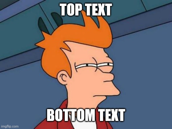 Futurama Fry | TOP TEXT; BOTTOM TEXT | image tagged in memes,futurama fry | made w/ Imgflip meme maker