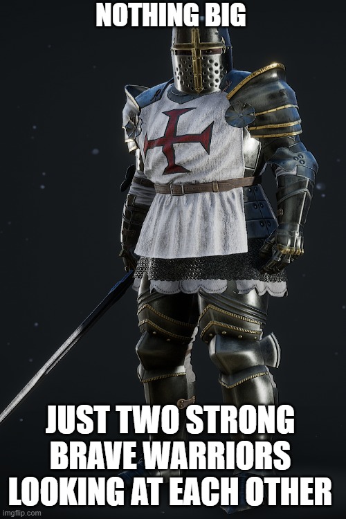 its nothing big | NOTHING BIG; JUST TWO STRONG BRAVE WARRIORS LOOKING AT EACH OTHER | image tagged in crusader,wholesome | made w/ Imgflip meme maker