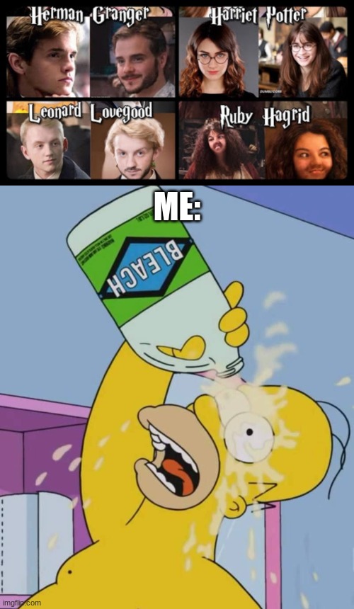 ME: | image tagged in homer with bleach | made w/ Imgflip meme maker