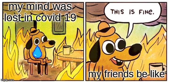 This Is Fine Meme | my mind was lost in covid 19; my friends be like | image tagged in memes,this is fine | made w/ Imgflip meme maker