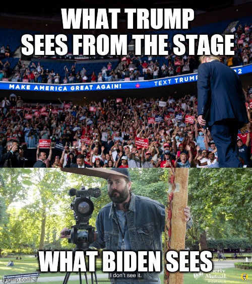 trump vs biden stage | WHAT TRUMP SEES FROM THE STAGE; WHAT BIDEN SEES | image tagged in joe biden,donald trump approves | made w/ Imgflip meme maker