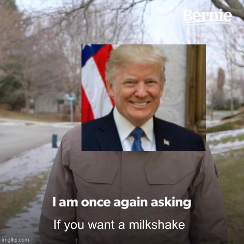 Bernie I Am Once Again Asking For Your Support | If you want a milkshake | image tagged in memes,bernie i am once again asking for your support,donald trump | made w/ Imgflip meme maker